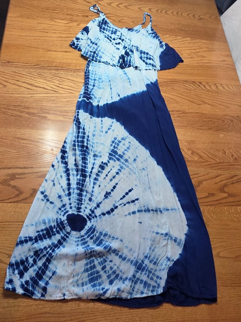 Navy Blue White Tie Die Maxi Dress Patriotic Women Size M